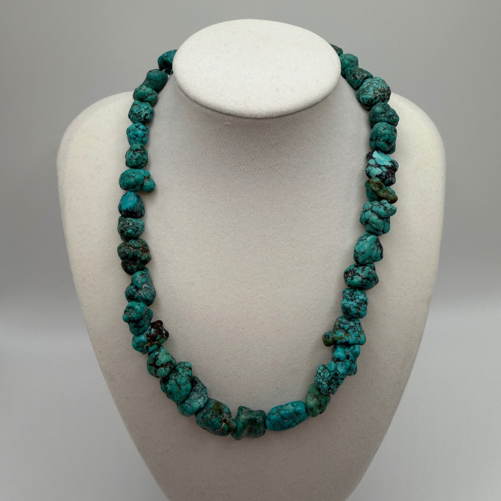 Natural Turquoise Nugget Necklace Chunky Blue Teal Raw Stone Southwestern Boho